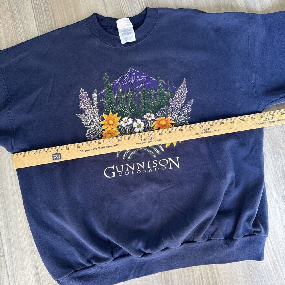 Vintage Gunnison Colorado Navy Blue Hanes Sweatshirt XL Nature 90s Mountains - Picture 8 of 11